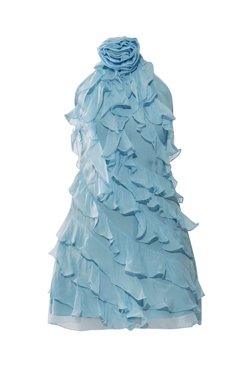 :Ice Blue Ruffle Mini Dress