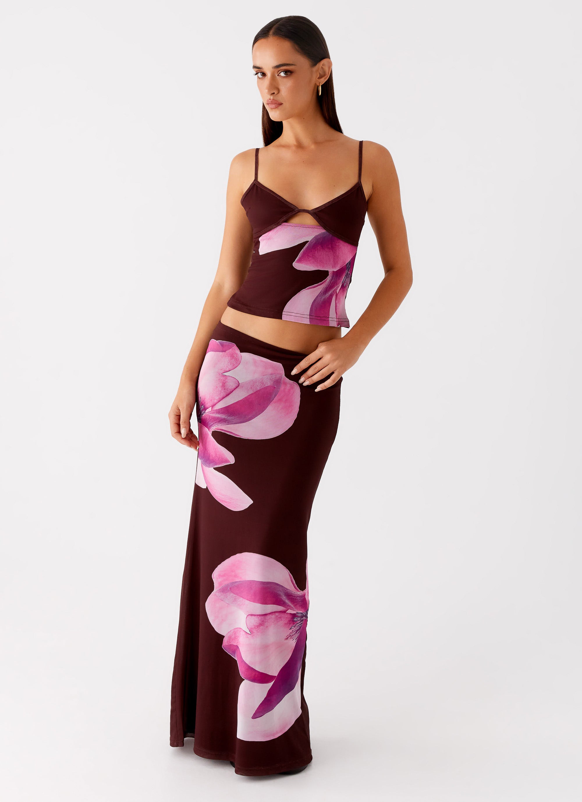 :Alpha Maxi Skirt - Dark Chocolate Angle 3